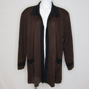 Exclusively Misook Brown Black Trim Open Jacket Plus 3X